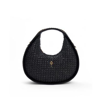 Round Chain Bag Straw Black