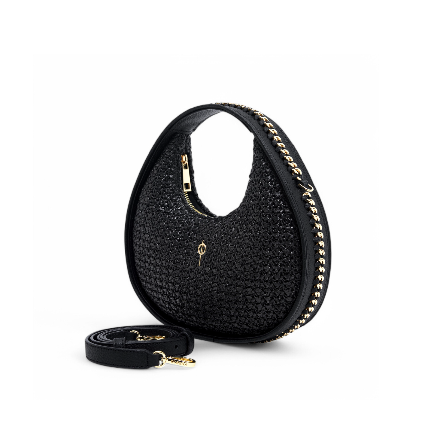 Round Chain Bag Straw Black